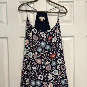 LOFT Floral Swing Dress XL Sleeveless Navy Curved Hem